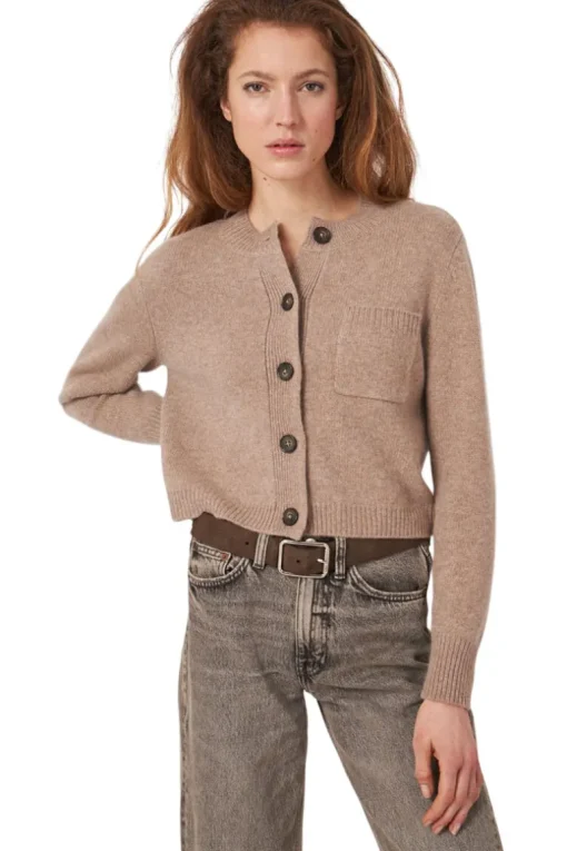 Repeat Cashmere Chunky Knit Cardigan in Taupe