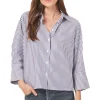 Repeat Cashmere Cotton Blouse with Stripes in Dark Navy