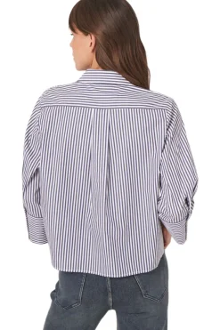 Repeat Cashmere Cotton Blouse with Stripes in Dark Navy