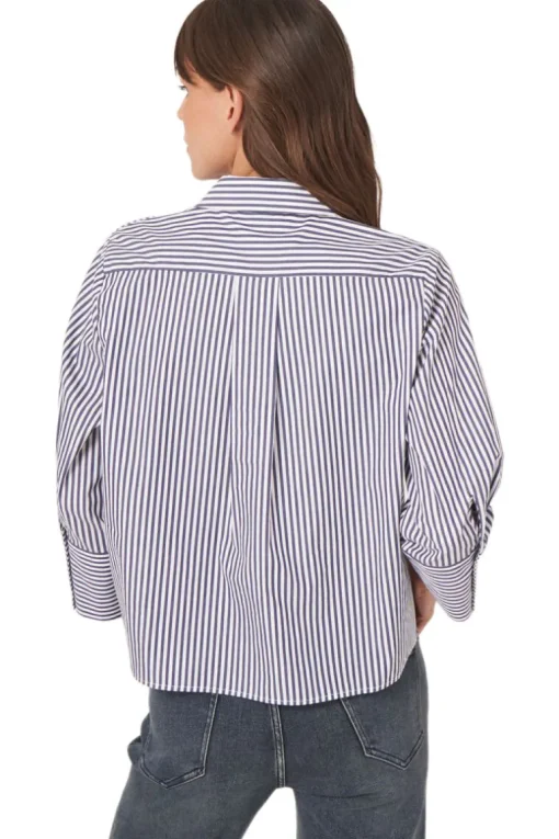 Repeat Cashmere Cotton Blouse with Stripes in Dark Navy