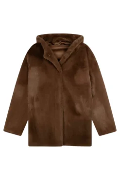 Repeat Cashmere Faux Fur Coat in Coffee