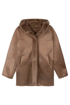Repeat Cashmere Faux Fur Coat in Coffee