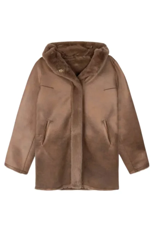 Repeat Cashmere Faux Fur Coat in Coffee