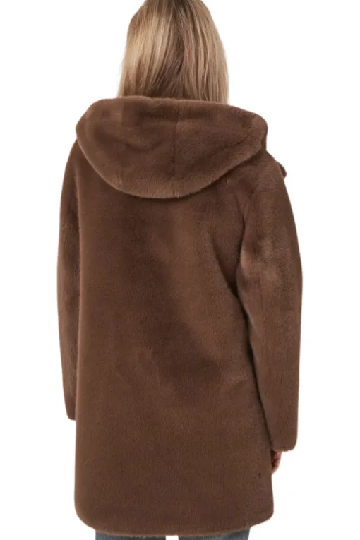 Repeat Cashmere Faux Fur Coat in Coffee