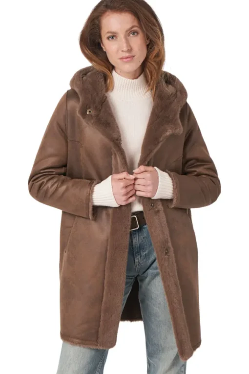Repeat Cashmere Faux Fur Coat in Coffee