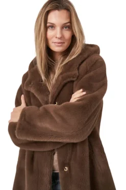 Repeat Cashmere Faux Fur Coat in Coffee
