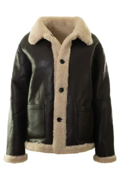 Repeat Cashmere Faux Sherpa Leather Coat in Morro / Blush