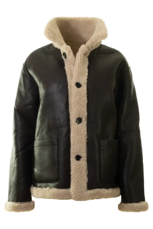 Repeat Cashmere Faux Sherpa Leather Coat in Morro / Blush