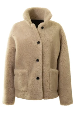 Repeat Cashmere Faux Sherpa Leather Coat in Morro / Blush