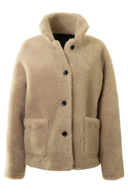 Repeat Cashmere Faux Sherpa Leather Coat in Morro / Blush