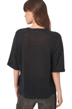 Repeat Cashmere Linen V-neck Sweater in Black