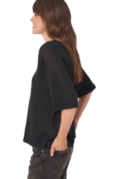 Repeat Cashmere Linen V-neck Sweater in Black