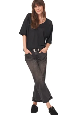 Repeat Cashmere Linen V-neck Sweater in Black