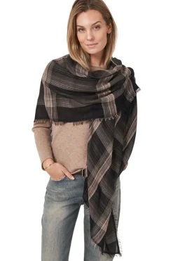 Repeat Cashmere Silk Plaid Scarf in Brown