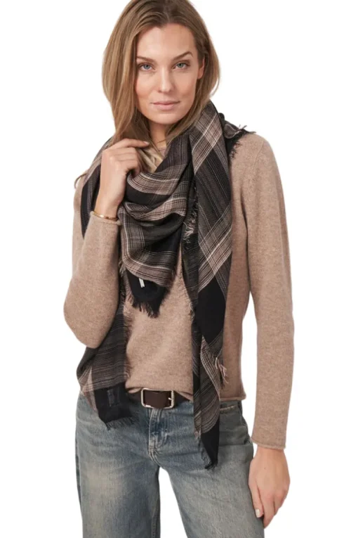 Repeat Cashmere Silk Plaid Scarf in Brown