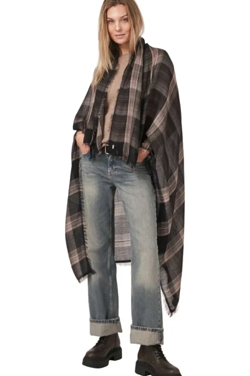 Repeat Cashmere Silk Plaid Scarf in Brown