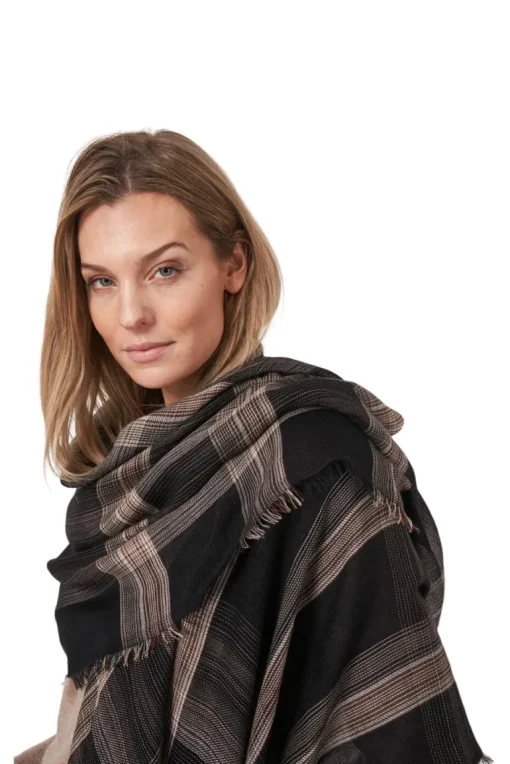 Repeat Cashmere Silk Plaid Scarf in Brown