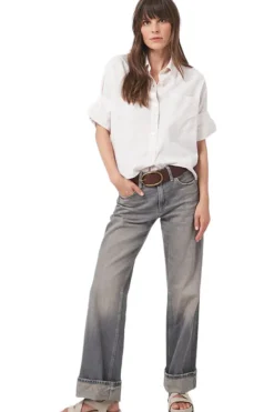 Repeat Cashmere Striped Shirt with Turn Up Cuffs in Beige