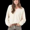 Repeat Cashmere V-neck Sweater with Textured Wavy Stripes in Vanilla