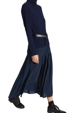 Saint Art Lakelyn Pleated Midi Skirt in Navy