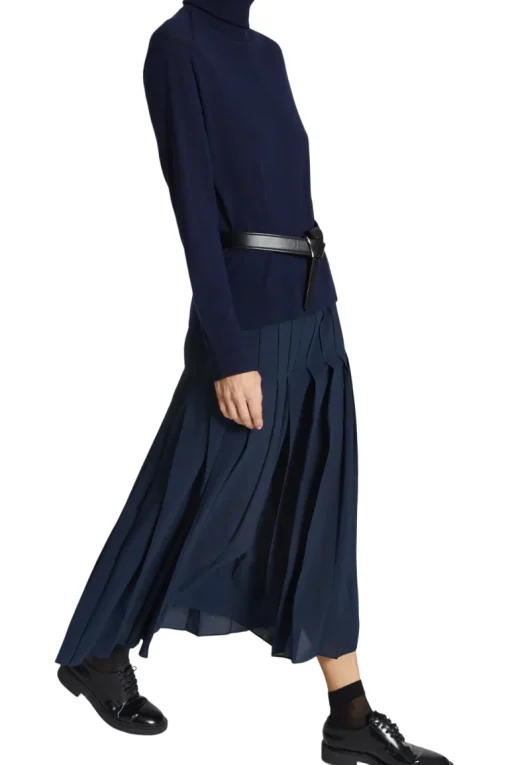 Saint Art Lakelyn Pleated Midi Skirt in Navy