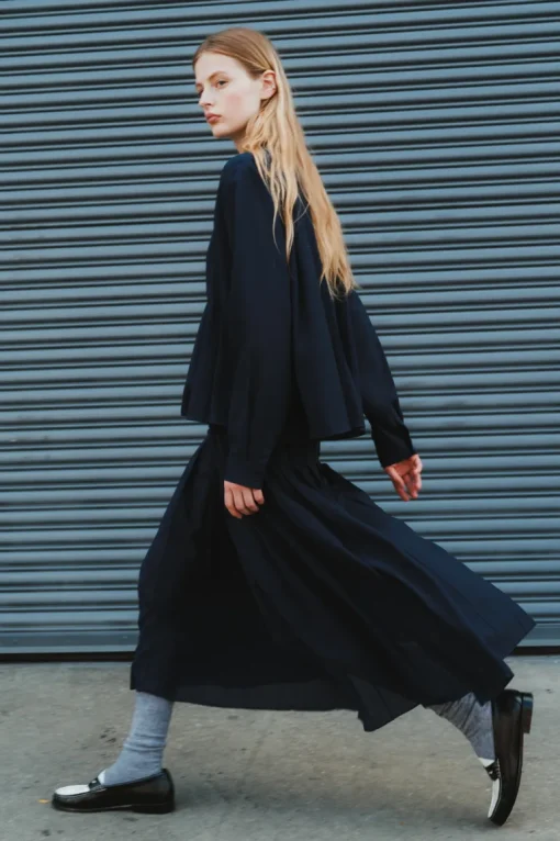 Saint Art Lakelyn Pleated Midi Skirt in Navy