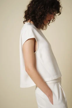 Saint Art Soraya Cap Sleeve Top in Ivory Crepe