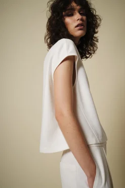 Saint Art Soraya Cap Sleeve Top in Ivory Crepe