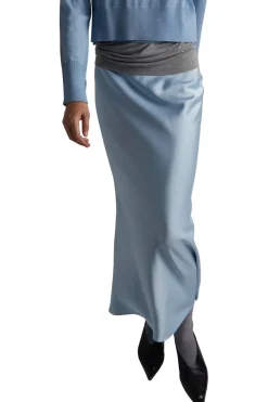 Saint Art Talia Charmeuse Maxi Skirt in Ice Blue