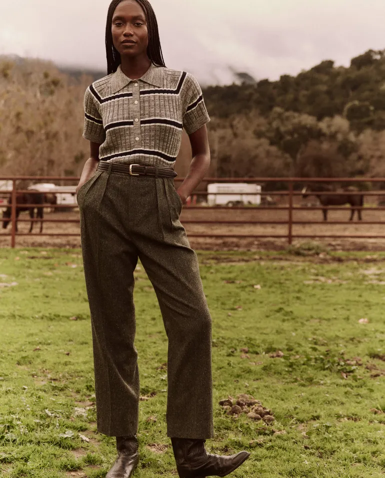 The Great Classic Polo Sweater in Heather Grey Stripe