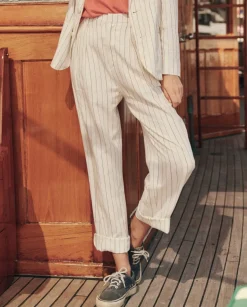 The Great Maker Trouser in Cream Pinstripe