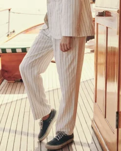 The Great Maker Trouser in Cream Pinstripe