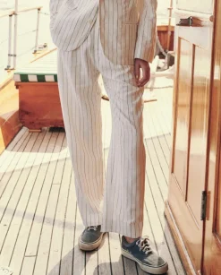 The Great Maker Trouser in Cream Pinstripe