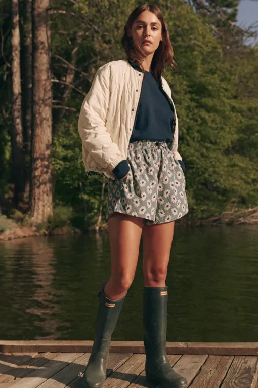 The Great Reversible Ultra Light Down Puffer in Falling Daisy - Cream