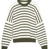 The Great Rollneck Pullover in Olive and Cream Stripe