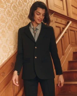 The Great Velvet Trimmed Smoking Jacket in Black