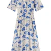 Trovata Birds of Paradis Aster Dress in Blue Iris