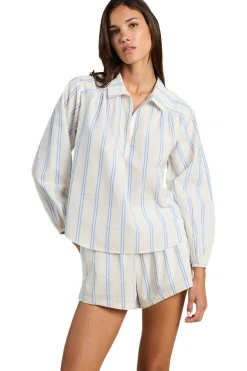 Trovata Birds of Paradis Marisol Blouse in Cerulean Stripe