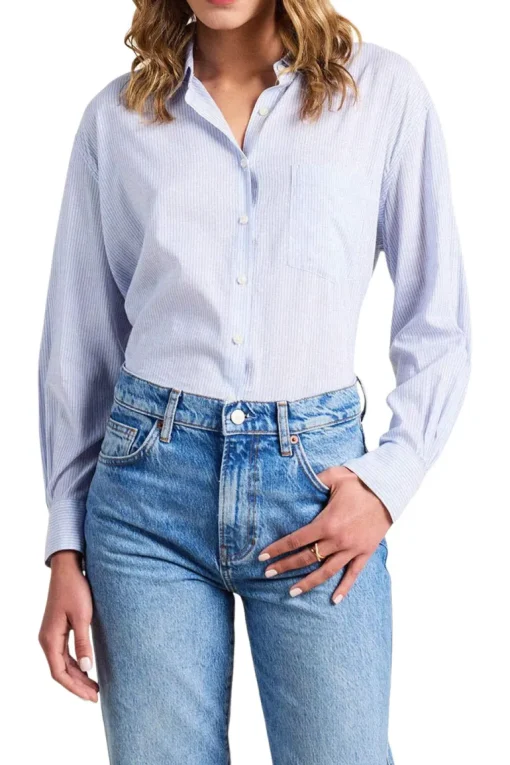 Trovata Birds of Paradis Blake Oversized Shirt in Cornflower Stripe