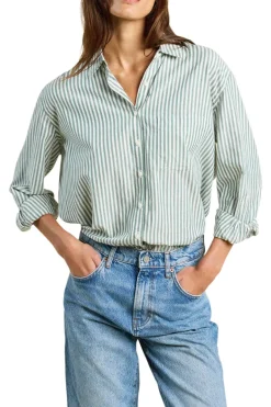 Trovata Birds of Paradis Blake Oversized Shirt in Green Stripe