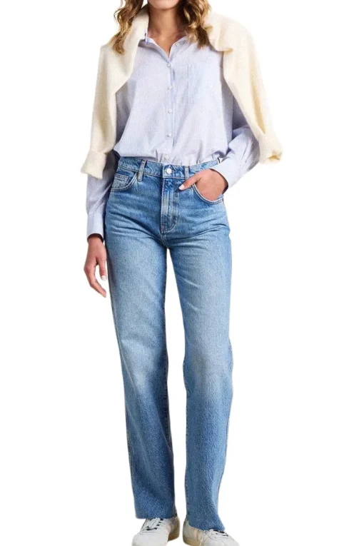 Trovata Birds of Paradis Blake Oversized Shirt in Cornflower Stripe