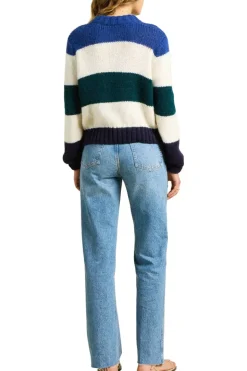 Trovata Birds of Paradis Susan Sweater in Antique White with Multi Stripes