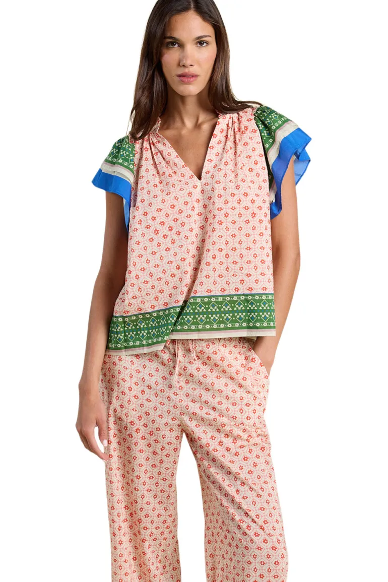 Trovata Birds of Paradis Clover Blouse in Santorini Border