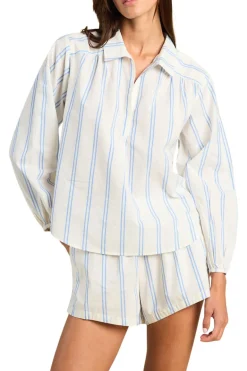 Trovata Birds of Paradis Marisol Blouse in Cerulean Stripe