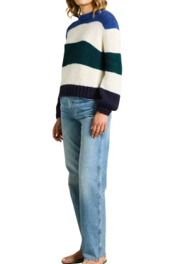 Trovata Birds of Paradis Susan Sweater in Antique White with Multi Stripes