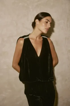 Velvet Adelle Silk Velvet Top in Black