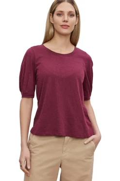 Velvet Anabelle Cotton Slub Tee in Merlot