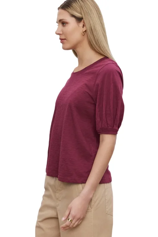 Velvet Anabelle Cotton Slub Tee in Merlot