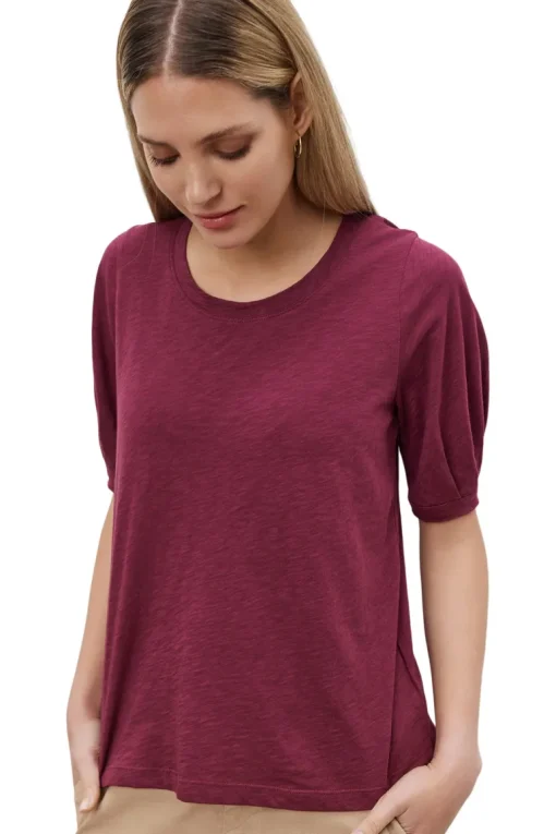 Velvet Anabelle Cotton Slub Tee in Merlot