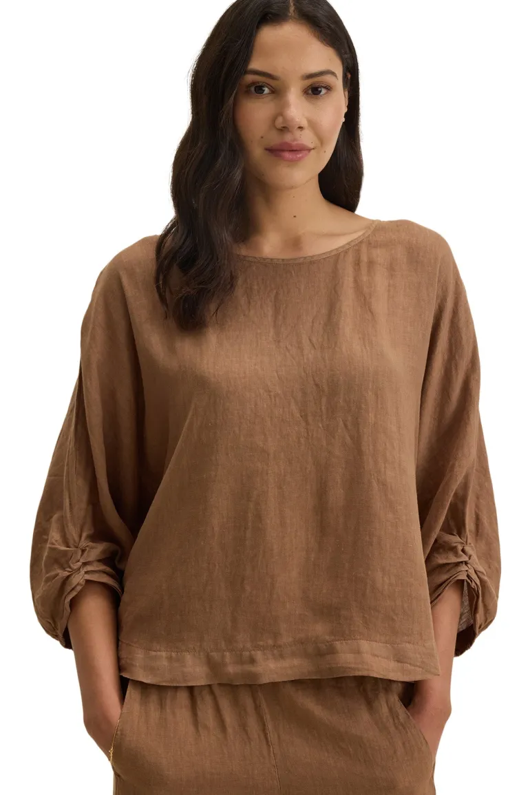Velvet Cass Linen Top in Bark